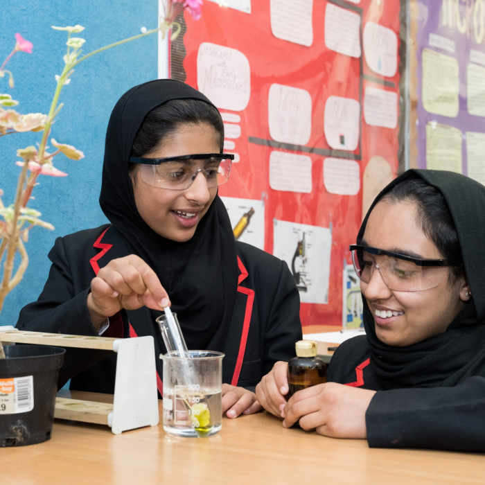 Two students doing science